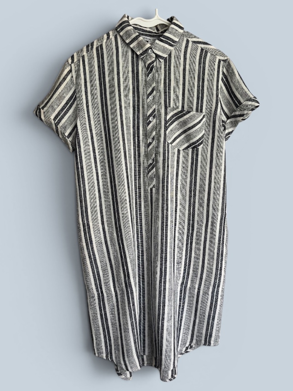 Adrienne Vittadini Short Sleeve Linen Blend Cream and Black Striped Dress Size M
